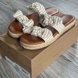 Indigo Neutral Striped Bow Espadrille Slide Sandals
